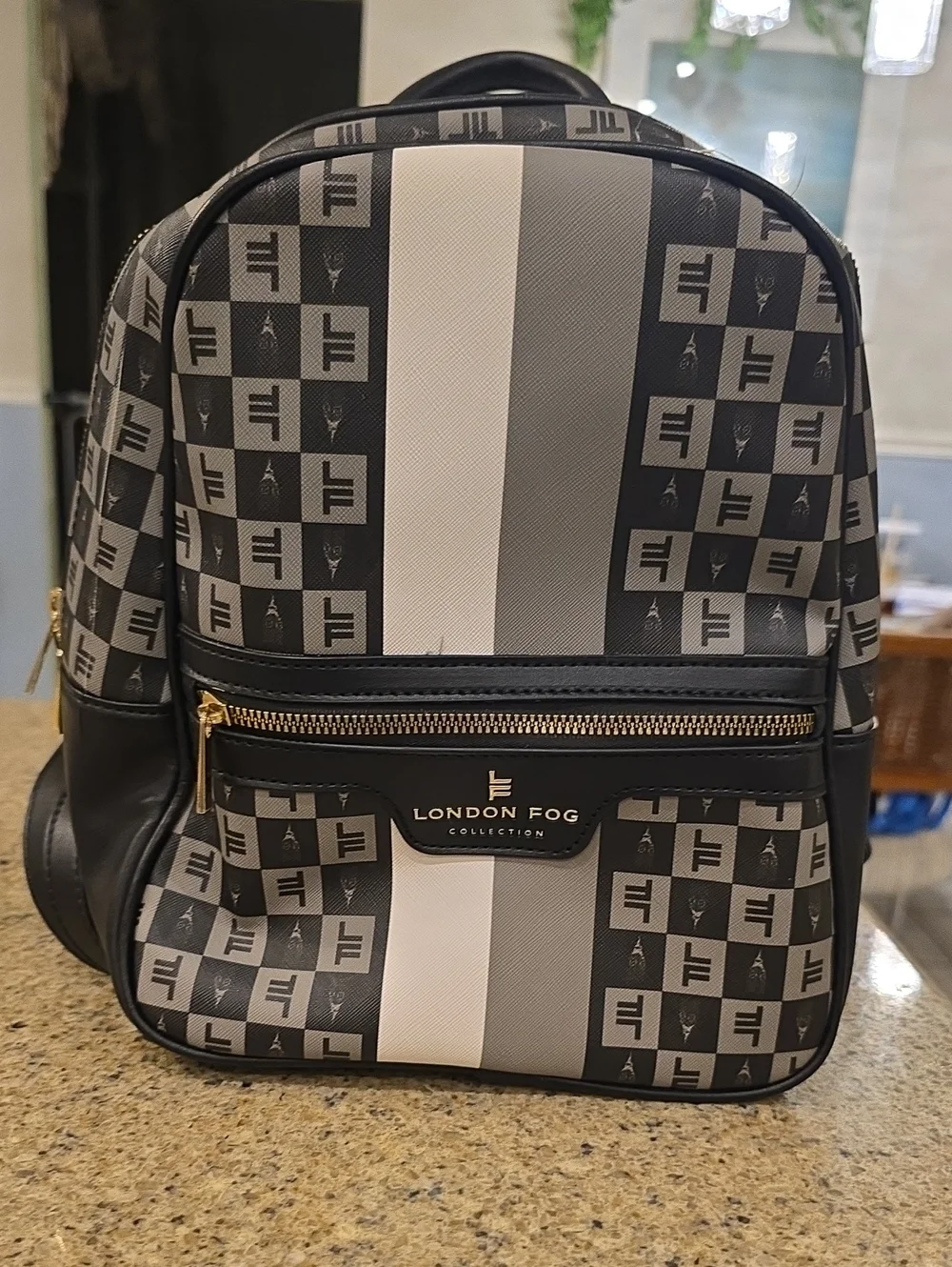 London Fog Black and Gray Logo-Print Men's Backpack